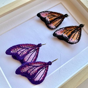 Butterfly wings lace earrings charm necklace pendant FSL freestanding lace machine embroidery designs kids girl cute small summer earrings ITH in the hoop project by Artapli embroidery formats PES HUS JEF EXP DST VIP VP3 XXX instant download