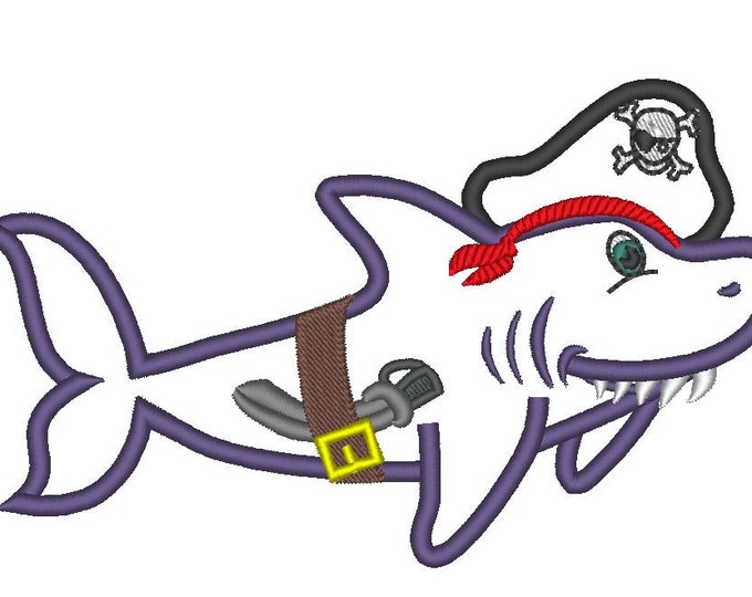 Pirate Shark - machine embroidery applique files multiple sizes for hoop 4x4 and 5x7 INSTANT DOWNLOAD