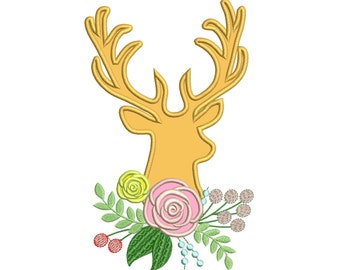 Buck Deer flowers bouqet shabby shick Silhouette  - Machine embroidery designs - Deer flowers boho embroidery applique INSTANT DOWNLOAD