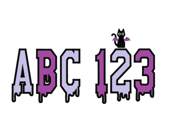 Halloween Spooky Melted FONT Applique Varsity Collegiate Melting Dripping Alphabet Monogram machine embroidery designs sizes 3 up to 6 inch