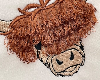 Fringed Highland cattle Cow Scottish breed rustic cattle machine embroidery designs fluffy fringe ITH in the hoop sweet farm home animal
