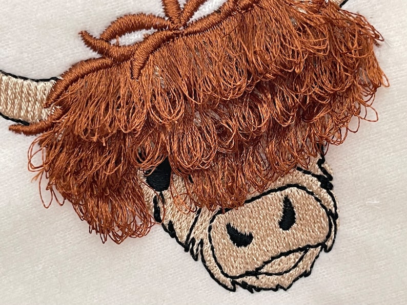 Fringed Highland cattle Cow Scottish breed rustic cattle machine embroidery designs fluffy fringe ITH in the hoop sweet farm home animal by Artapli embroidery format PES HUS JEF EXP DST VIP VP3 XXX instant download