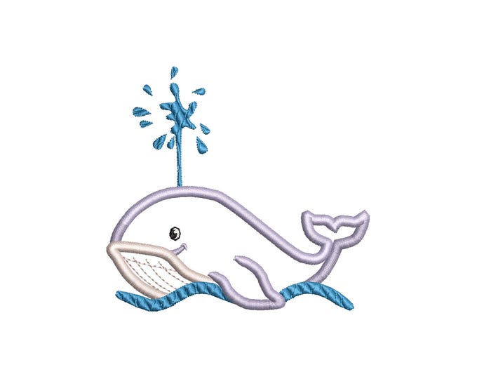 Whale Cute Little Whale Baby Boy kids Machine embroidery designs Applique and Fill stitch designs in multiple sizes 4, 4.5, 5 and 5.5 inches