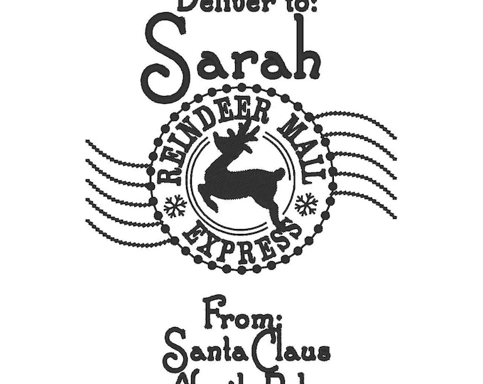 Reindeer Mail Express Stamp SET of 3 types Christmas envelope sack machine embroidery designs assorted sizes Christmas stocking