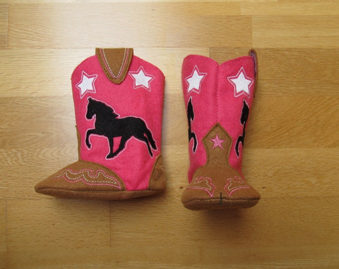 Noisy Baby Cowboy boots, Felt in the hoop project, cowboy boots pattern, machine embroidery design ITH baby cowgirl farm horse star boots