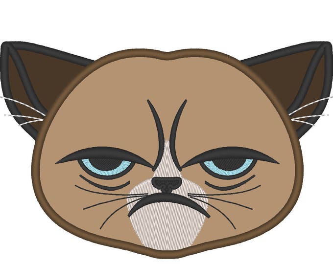 Grumpy cat face head applique - INSTANT DOWNLOAD - machine embroidery designs