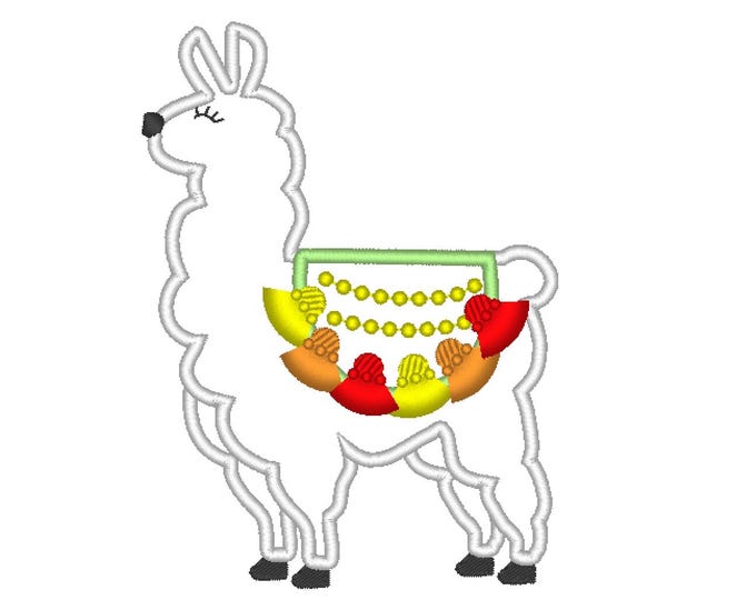 Llama Alpaca with fringed tassels Farm Animal Applique machine embroidery designs assorted sizes for hoop 4x4, 5x7, 6x10