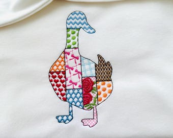 Patchwork Duck Farm bird animal patterned Duck silhouette outline machine embroidery designs sizes 4 up to 9 inch farm kitchen pillow design