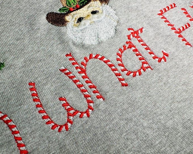 Candy Cane Christmas FONT candy stitch 2 colors alphabet letters numbers stocking monogram machine embroidery designs sizes 1 up to 1.8in BX