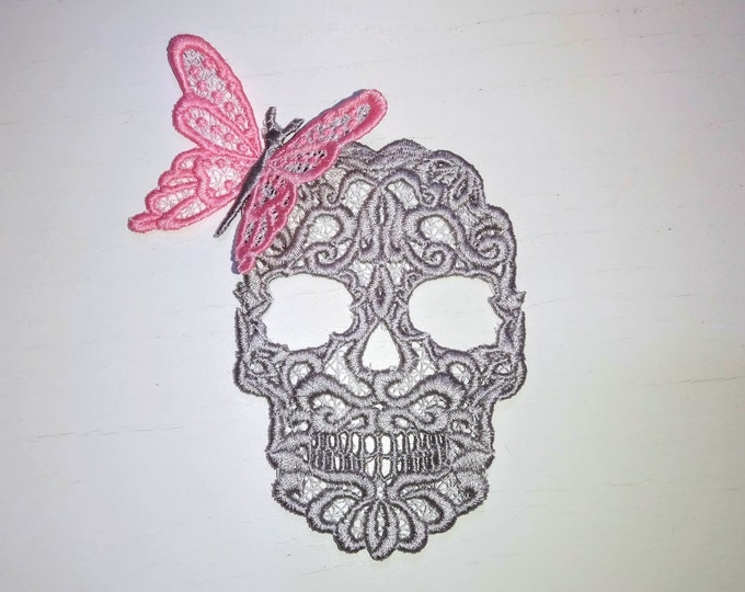 Swirl skull and Butterfly 2  FSL designs, Free standing lace Day of the Dead Skull embroidery designs 4x4 and 5x7 INSTANT DOWNLOAD