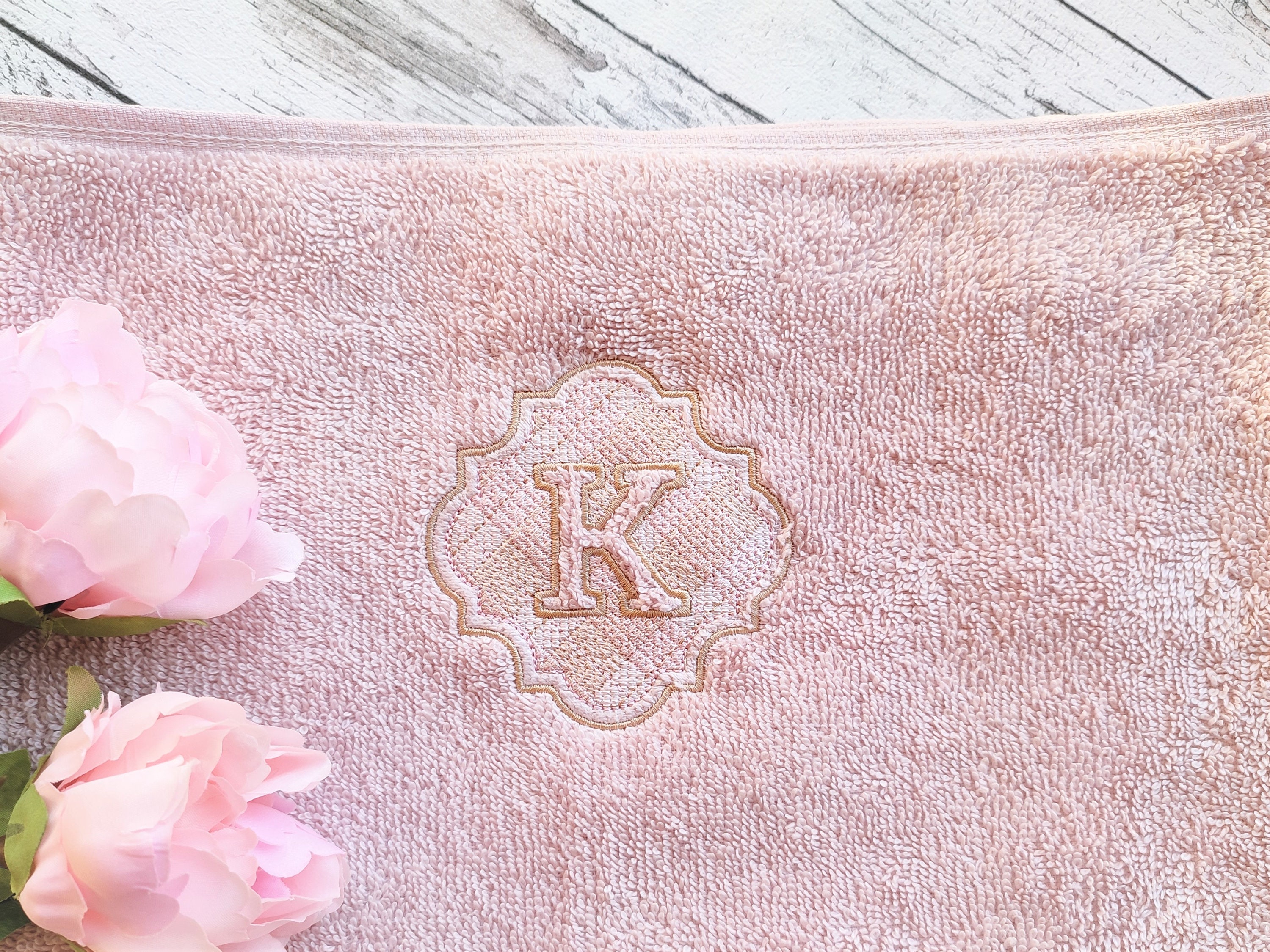 Embossed Terry Towel Monogram Letters A-Z and Gingham Buffalo 