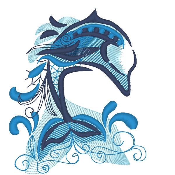 Unique and awesome dolphin marine sea fish animal tribal machine embroidery designs assorted sizes for hoop 4x4, 5x7, friendly kids dolphin