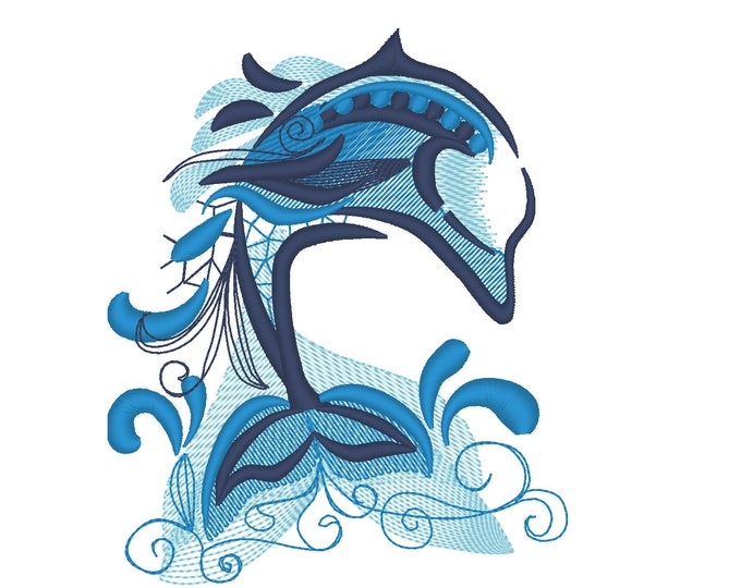 Unique and awesome dolphin marine sea fish animal tribal machine embroidery designs assorted sizes for hoop 4x4, 5x7, friendly kids dolphin