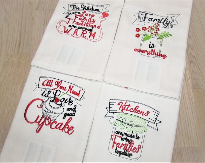 Kitchen cute quotes SET of 4 machine embroidery designs for hoop 5x5 Kitchen dish towel saying embroidery files Cupcake Jar Flower
