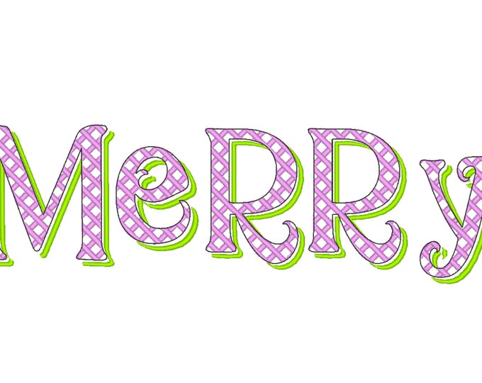Christmas Shadow Font gingham alphabet letters and numbers light stitch machine embroidery designs monogram font with shadow BX included