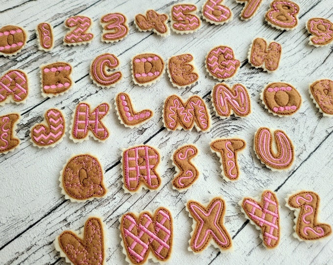 Ginger alphabet Gingerman Gingerbread man Christmas Font in the hoop ITH project feltie machine embroidery designs biscuit cookie letters