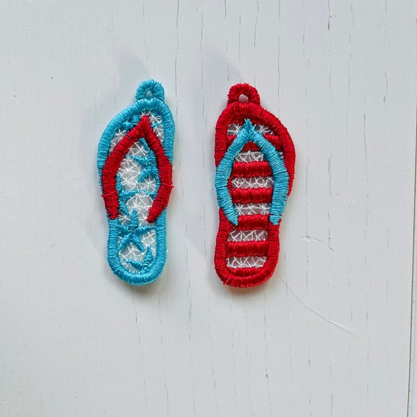 Stars and Stripes flip flops patriotic earrings charm pendant FSL freestanding lace machine embroidery designs Independence Day celebrity