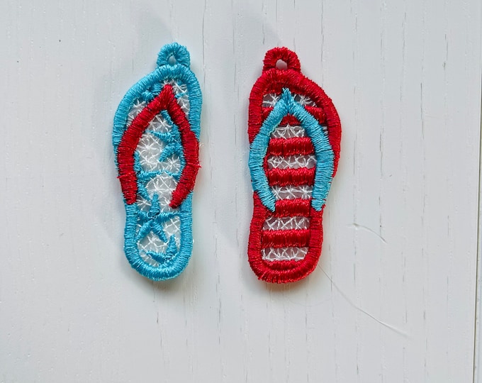 Stars and Stripes flip flops patriotic earrings charm pendant FSL freestanding lace machine embroidery designs Independence Day celebrity