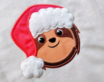 Santa hat Christmas Sloth face head pretty eyes sloth applique design Cute Sloth animal machine Embroidery Designs for hoop 4x4 5x7 and 6x10