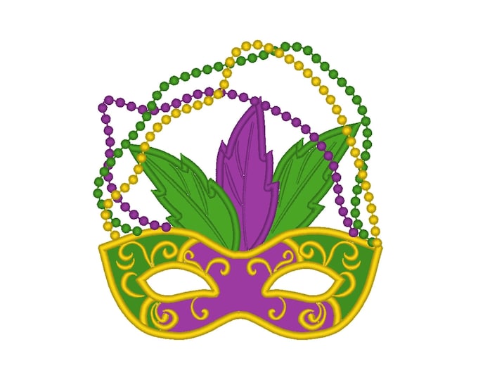 Mardi Gras Mask applique machine embroidery designs many sizes from 4 up to 10 inches Mardi Gras Parade Fat Tuesday carnival celebrate Mask