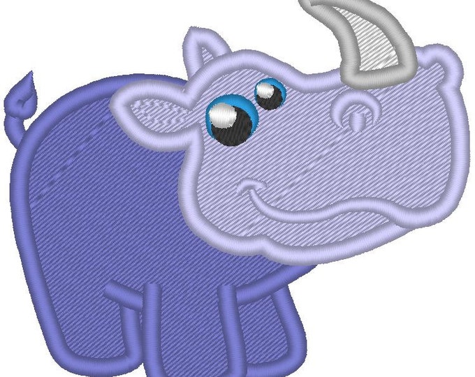 Rhino - machine embroidery applique and fill stitch designs, little rhino baby animal, multiple sizes for hoop 4x4, 5x7 INSTANT DOWNLOAD