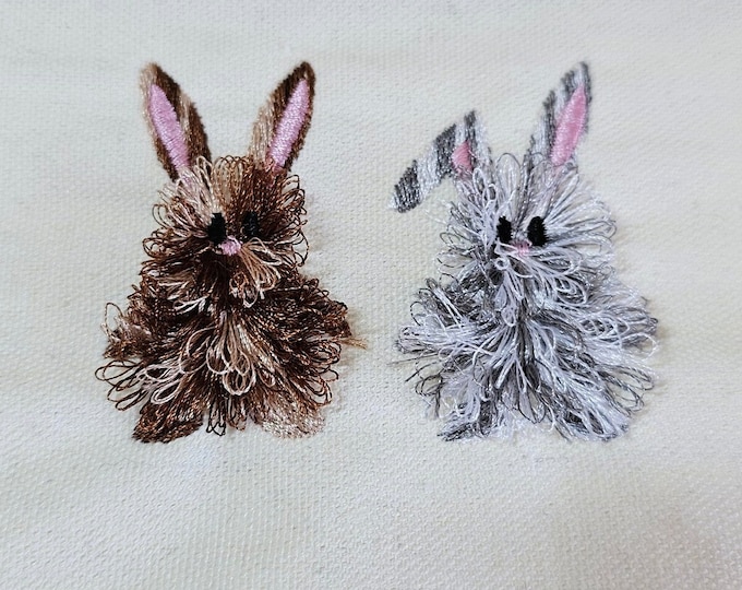 Fringed Easter Bunnies 3 in a row Fringe in the hoop Triple Bunnies Machine Embroidery designs cute fluffy Bunny Trio baby bib onesie design