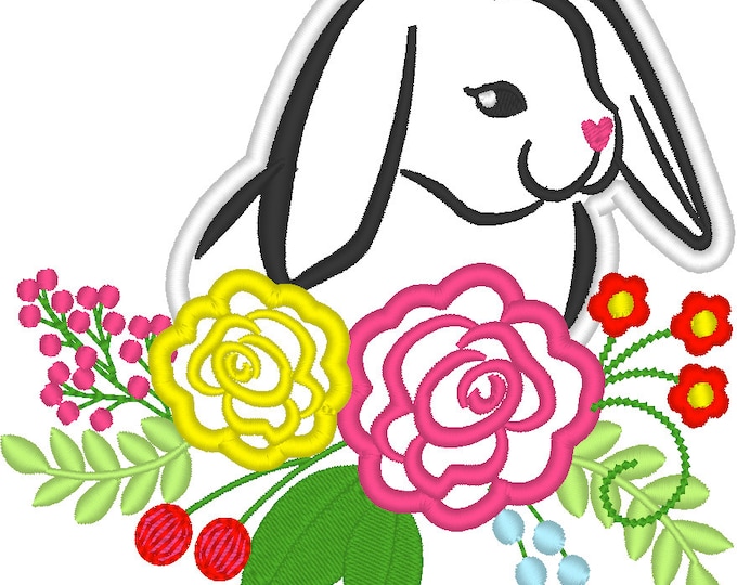 Easter bunny flowers bouqet shabby shick Silhouette Machine embroidery designs, floppy ear rabbit boho embroidery applique INSTANT DOWNLOAD