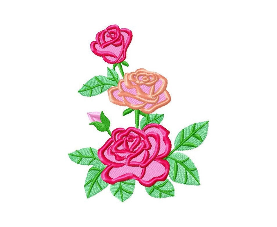 Multi Color Roses Embroidery Design