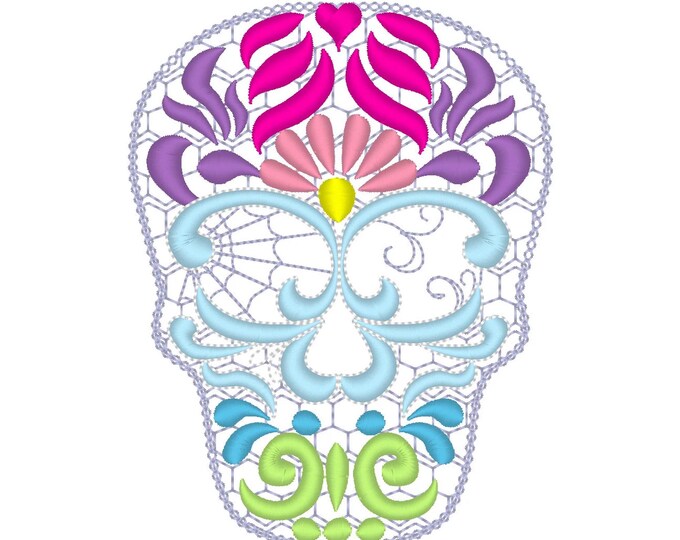 Sugar Skull colorful Calavera feltie mini machine embroidery designs felt outline keychain ITH in the hoop embroidery project