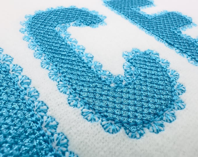 Lace Edge FONT HTV glitter vinyl layer applique Alphabet Monogram sparkle girls letters machine embroidery designs sizes 2 up to 3.8 inch BX
