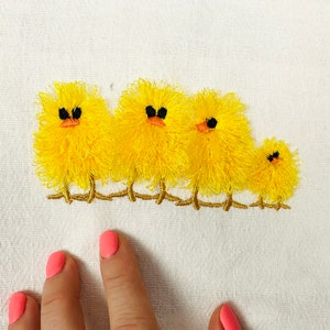 Little Chicks in a row machine embroidery designs Fringe Chick fringed fluffy chenille farm bird small baby chicken fringe fur fuzzy design