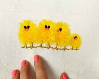 Little Chicks in a row machine embroidery designs Fringe Chick fringed fluffy chenille farm bird small baby chicken fringe fur fuzzy design