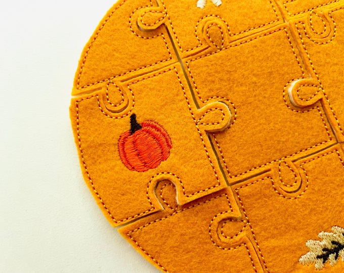 Fall Floral Pumpkin Puzzle ITH in the hoop kids game idea machine embroidery designs sizes for hoop  5x7  6x10 8x8 felt feltie Thanksgiving