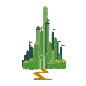 Cidade Esmeralda - O Maravilhoso Mágico de Oz: desenhos de bordado à máquina com ponto cheio para bastidores 4x4 e 5x7, conto de fadas infantil da Cidade Mágica.
