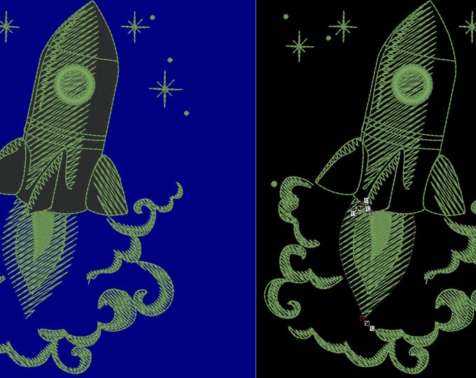 Rocket Glow in the dark special thread design machine embroidery designs sizes for hoop 4x4 and 5x7 kids boys Universe Space to the Moon