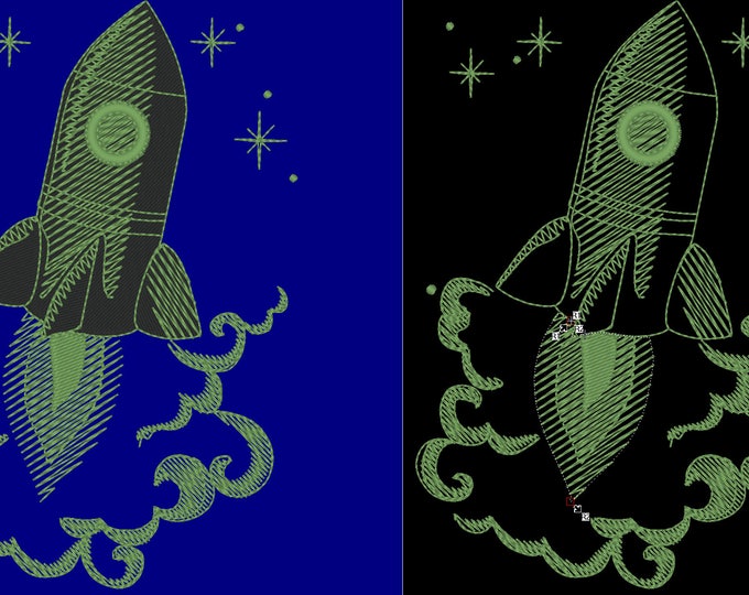 Rocket / Glow in the dark special designed machine embroidery / sizes 4x4 and 5x7 INSTANT DOWNLOAD