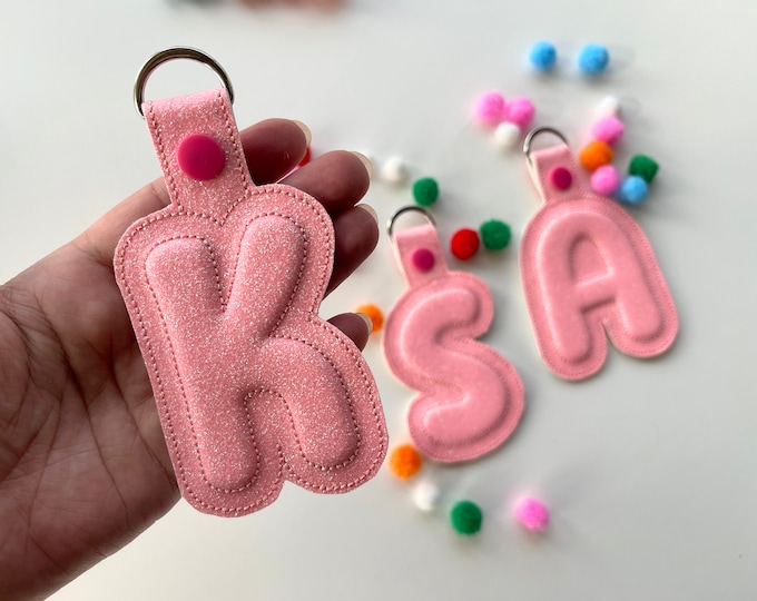 Puffy foam Key Fob snap tab Rounded Monogram alphabet letters A-Z & numbers 0-9 simply in the hoop ITH keychain machine embroidery designs