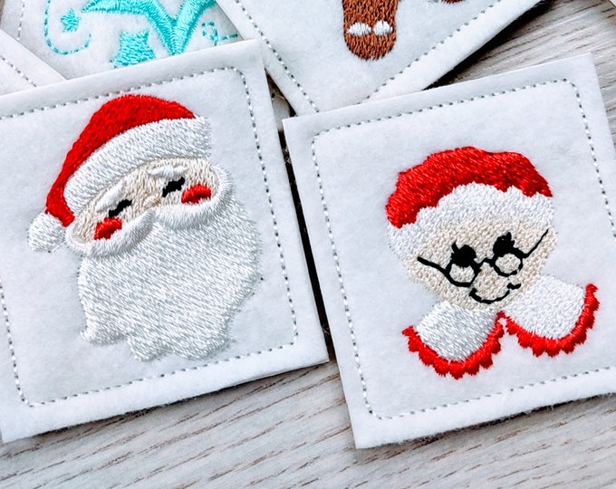 Mr and Mrs Santa Claus small mini micro Christmas machine embroidery designs tiny wee sizes 1.3 up to 2 inch fill stitch Santa face portrait