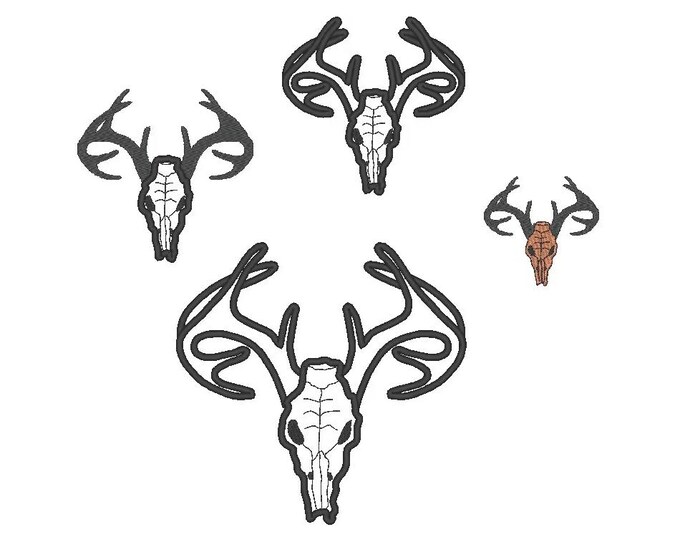 Buck Deer Skull Applique and fill stitch wild animal machine embroidery designs many sizes for hoop 4x4, 5x7, 6x10