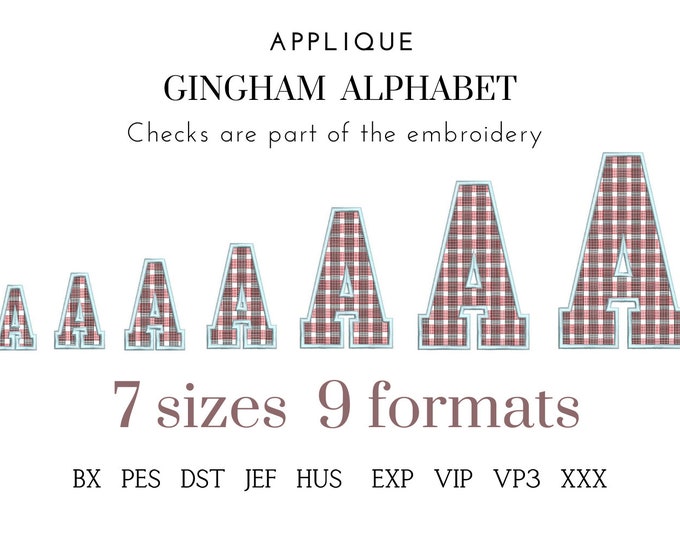 Gingham Block Font applique checkered alphabet letters numbers machine embroidery applique designs in assorted sizes Buffalo Plaid Tartan BX