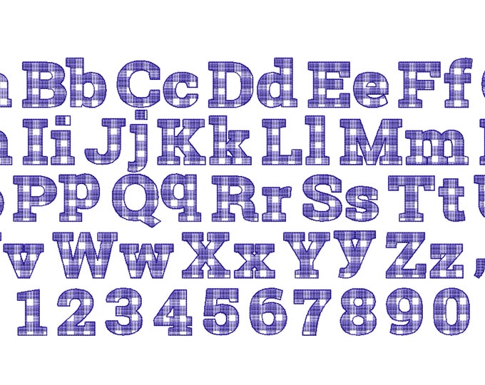 Tartan Plaid Gingham Christmas Font light sketch outline machine embroidery font alphabet letters  1.5, 2, 3  & 4 in BX, vp3, xxx, pes