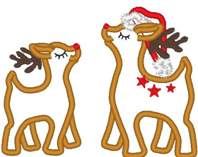 Christmas pretty single deer reindeer Rudolph 2 types SET of 2 machine embroidery designs applique and fill stitch designs for hoop 4x4, 5x7