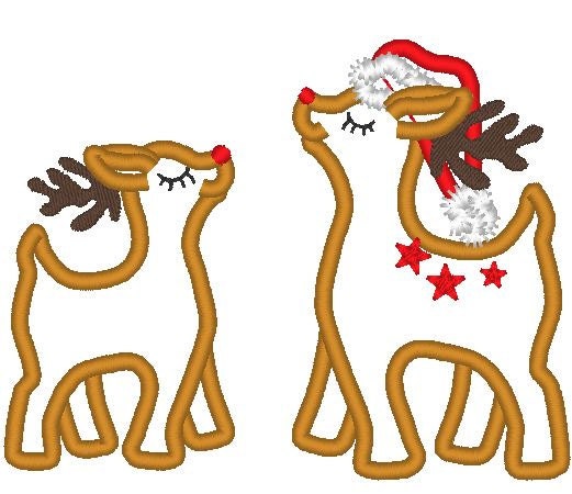 Christmas pretty single deer reindeer rudolph 2 types set of 2 machine