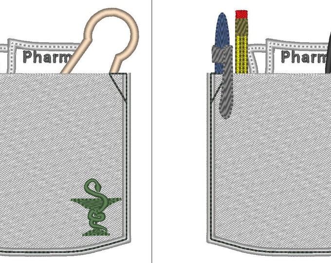 Real pharmacist pockets - machine embroidery applique design In-the-Hoop project - 4, 5, 6 and 7 inches  INSTANT DOWNLOAD