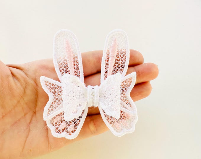Cute Bunny Bow for little girls Hair Clip Ornament Decoration Accent FSL freestanding lace machine embroidery designs sizes for hoop 5x7