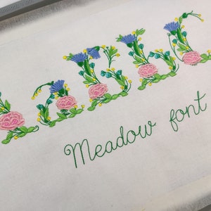 Meadow flowers font with uppercase and lower case letters, monogram floral Font machine embroidery designs, BX included INSSTANT DOWNLOAD