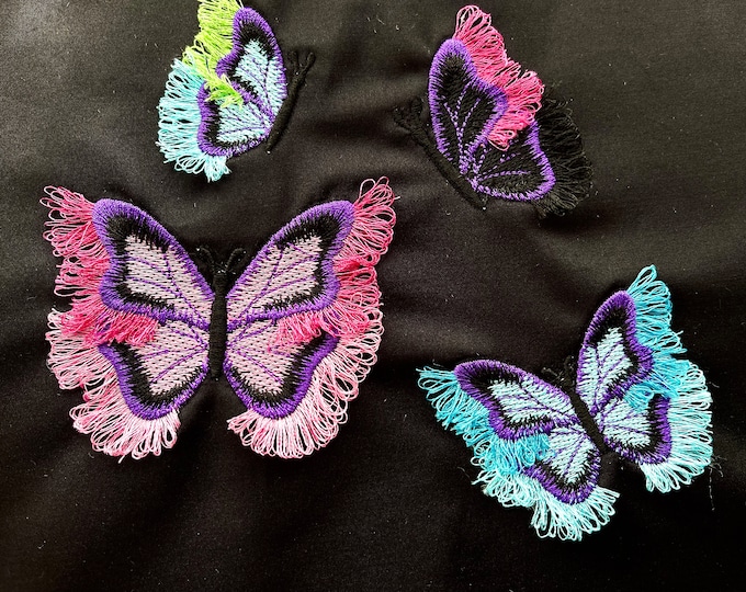 Mini butterfly with fringed fluffy wings machine embroidery designs fluffy wing chenille fringe in the hoop summer Fluffy Butterfly design