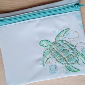 Bolsa de cremallera de bolsillo de sobre de tortuga marina ITH en el aro Diseños de bordado de máquina para aro 5x7, 6x10, 8x8, 8x12 vida marina junto al mar