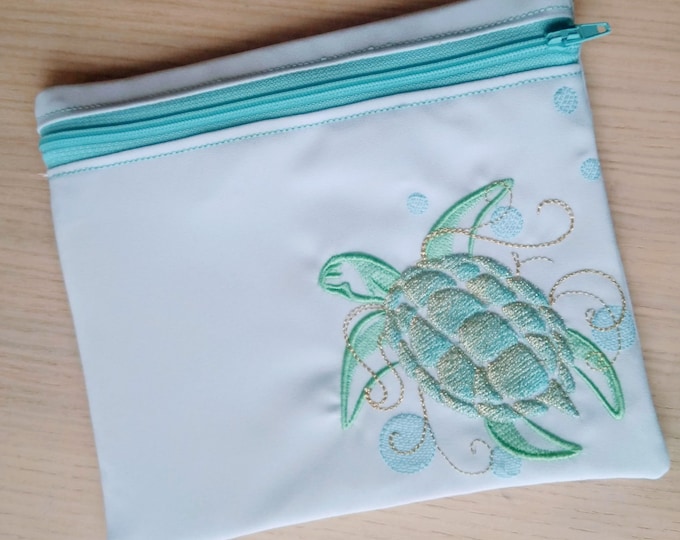 Sea Turtle Envelope Pocket Zip Bag zipper bag ITH in the hoop Machine Embroidery designs for hoop 5x7, 6x10, 8x8, 8x12 seaside marine life