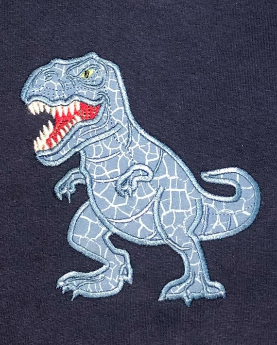 Realistic T-rex Dinosaur Applique machine embroidery designs in assorted sizes for hoop 4x4, 5x7, 6x10 kids baby boy outfit Jurassic World